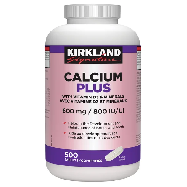 Kirkland-Calcium-Plus.webp قرص تقویت استخوان کلسیم پلاس کیرکلند 500 عددی - تصویر 1