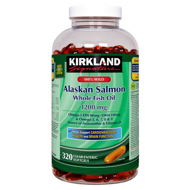 Kirkland-Signature-Alaskan-Salmon-1200mg.png فیش اویل سالمون آلاسکا کیرکلند 320 عددی - تصویر 1