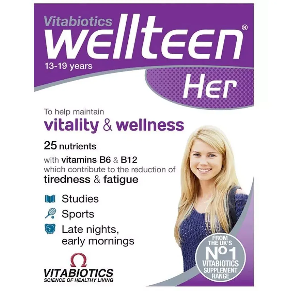 Vitabiotics-Wellteen-Her-Vitality-Wellness-Support-Tablets-30-Tabs.webp کپسول مولتی ویتامین ول تین هر دختران نوجوان ۱۳_۱۹ سال ویتابیوتیکس 30 عددی - تصویر 1