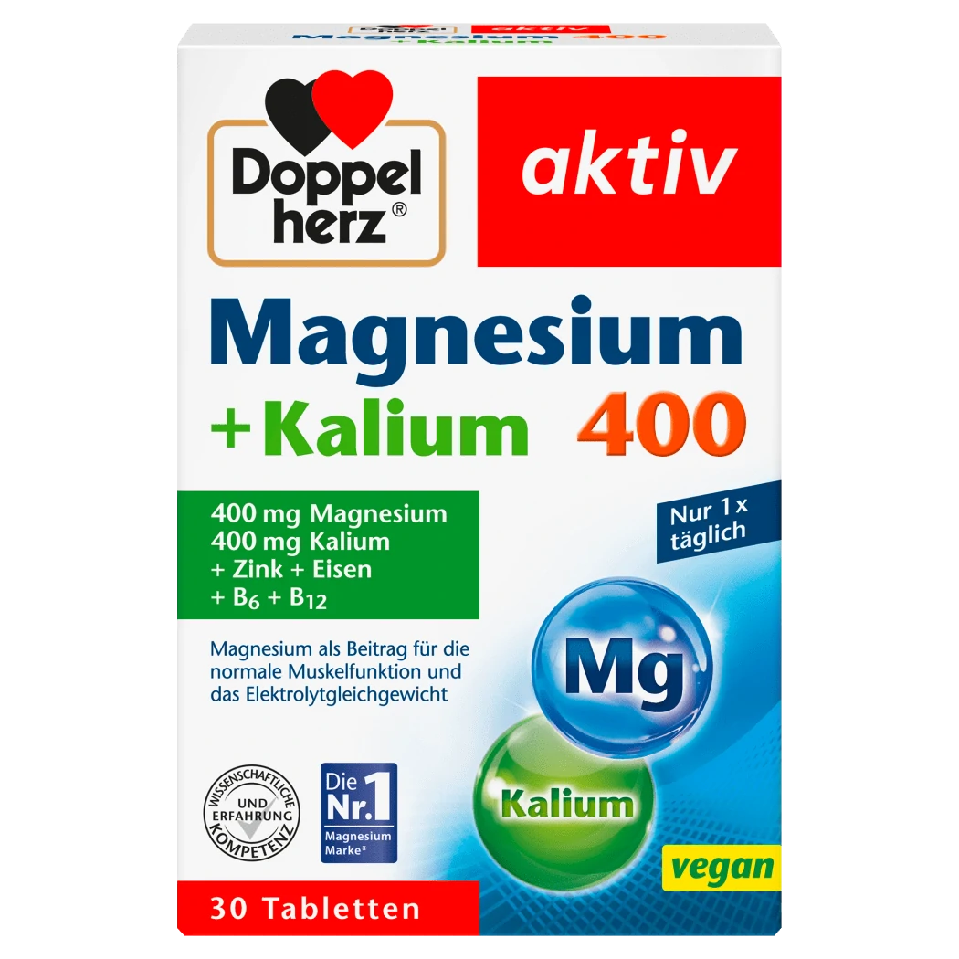 doppelherz-magnesium-potassium-30-tablets.webp قرص منیزیم کالیوم(پتاسیم) ۴۰۰ میلی گرم داپل هرز 30 عددی - تصویر 1